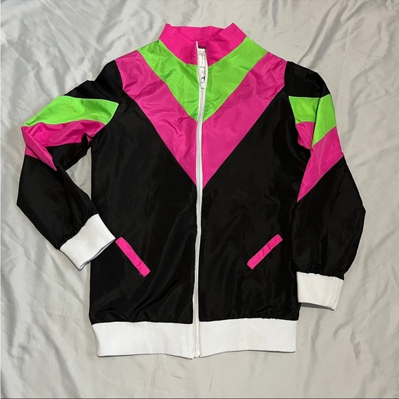 Women’s Sm/Md 2-8 Tracksuit Costume Windbreaker 80’s Neon Jacket Pants Set - Picture 7 of 12